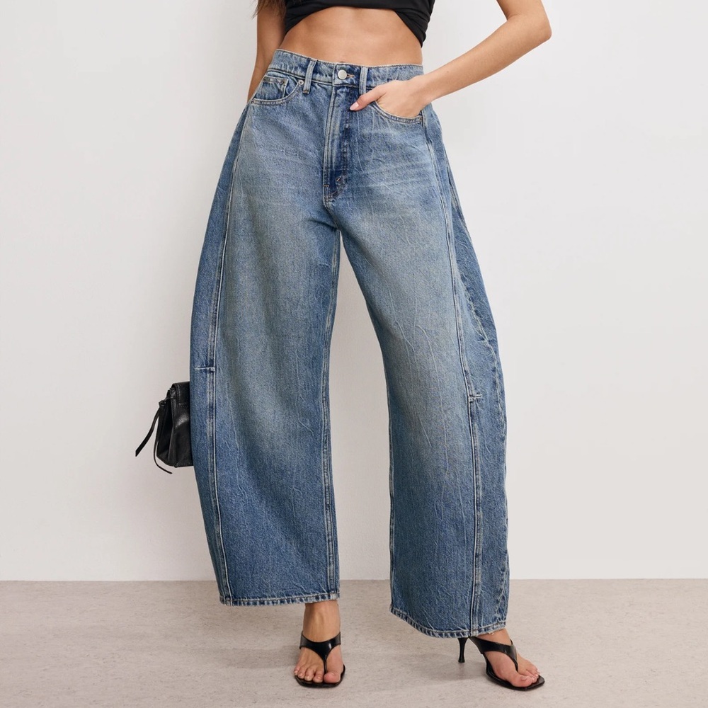 Good Extreme Barrel Jeans high rise loose fit by the brand Good American.